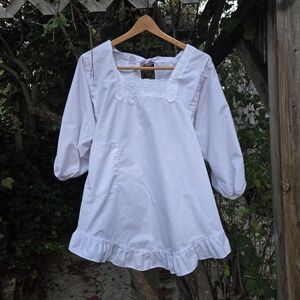 Vintage Open Back Puff Sleeve White Tunic Top